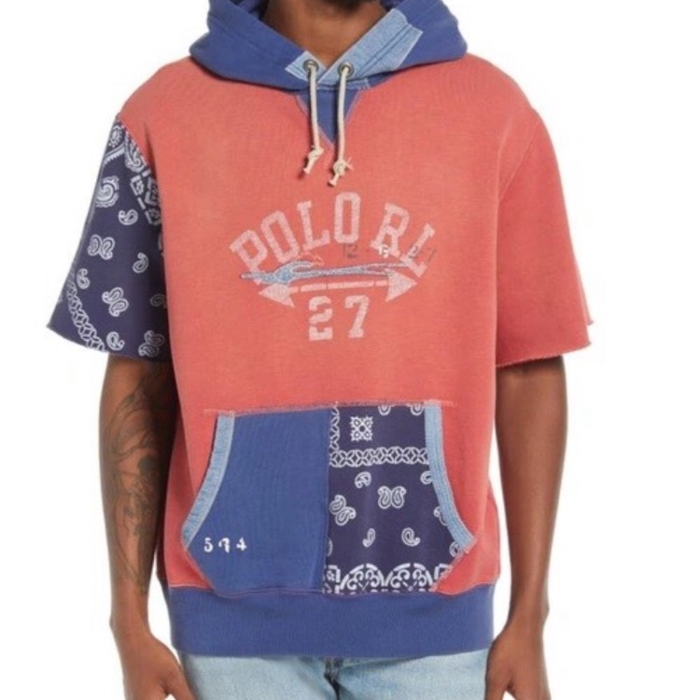 Polo Ralph Lauren bandana patchwork short sleeve fleece sweatshirt size XXL